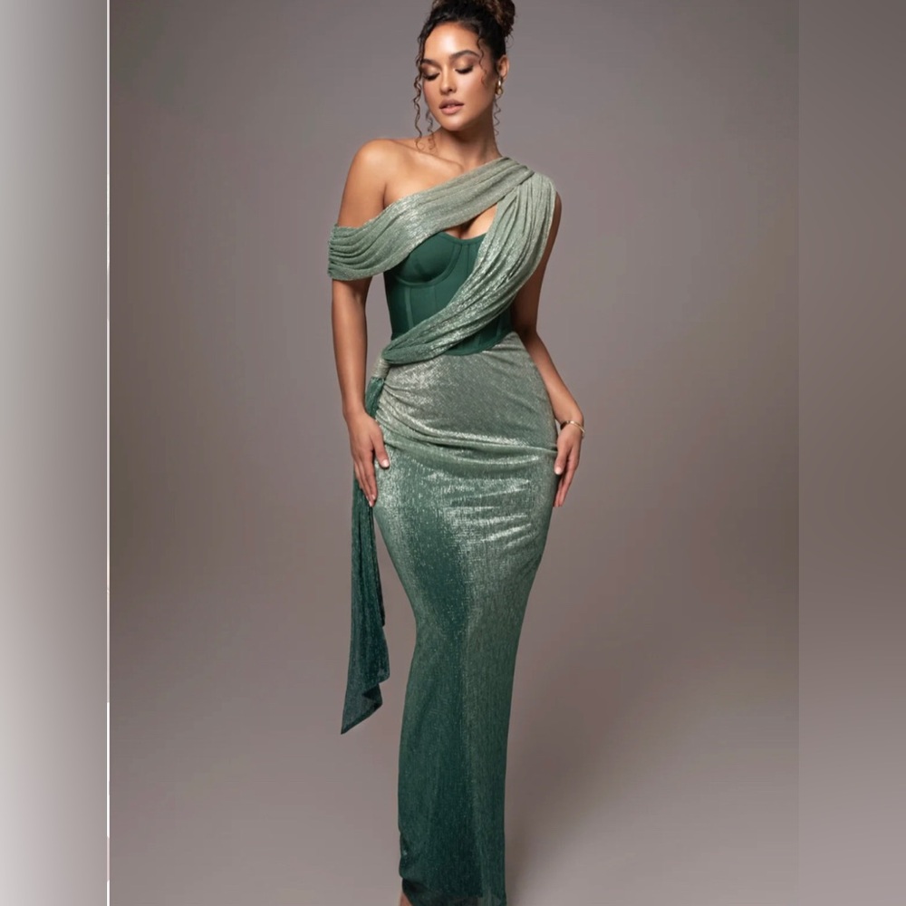 Green Celestina Draped Maxi Dress - JLUXLABEL